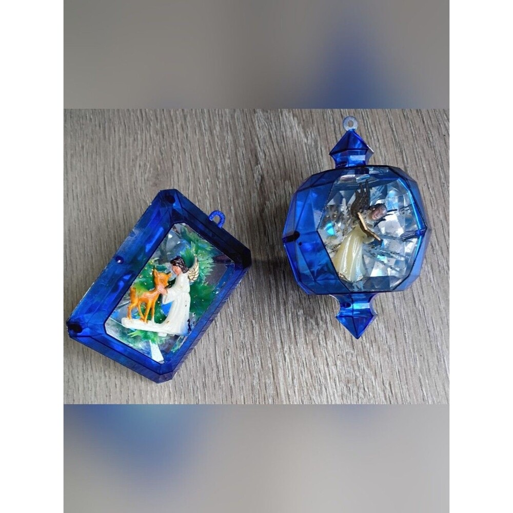 Vintage Jewel Brite 1960's Christmas Tree Ornaments Angels Plastic Diamond Shape - Picture 2 of 16